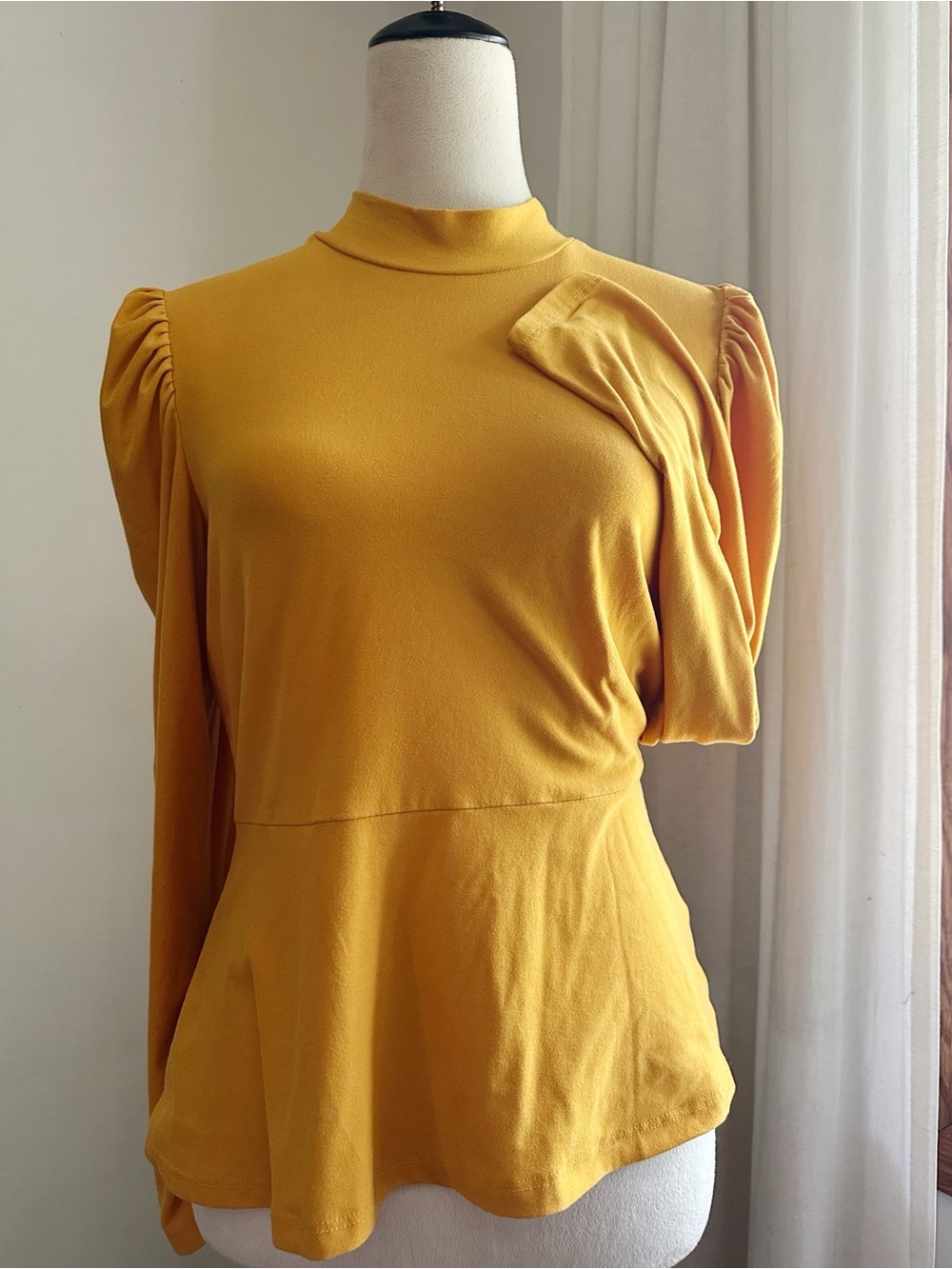 Peplum Long-Sleeve Fitted Top in Mustard Yellow